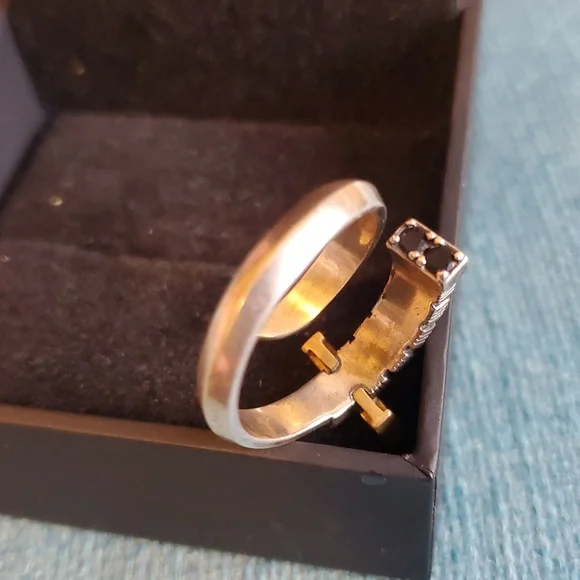 Two-Tone Modern Stackable Rings - Gold & Silver 925 - Picture 3 of 3